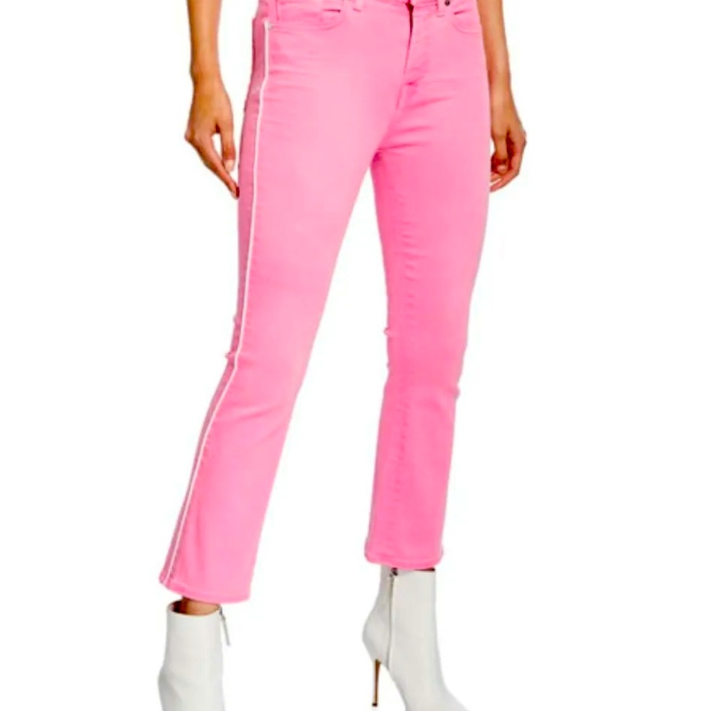 7 For All Mankind High Rise Flare Slim Kick Crop Neon Pink Jeans Size 29 NEW